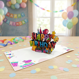 Carte de vœux 3D Pop-up Joyeux Anniversaire, Art de collection numérique, Meilleure vente, Conception personnalisée, Faite à la main, Taille personnalisée, Logo personnalisé, Papier artistique - Product Image 2