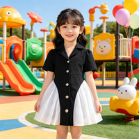 Blazer d'été à manches courtes plissé boutonné, formel, scolaire, décontracté, noir et blanc, vêtements pour tout-petits, robe pour enfants, robes pour bébés filles