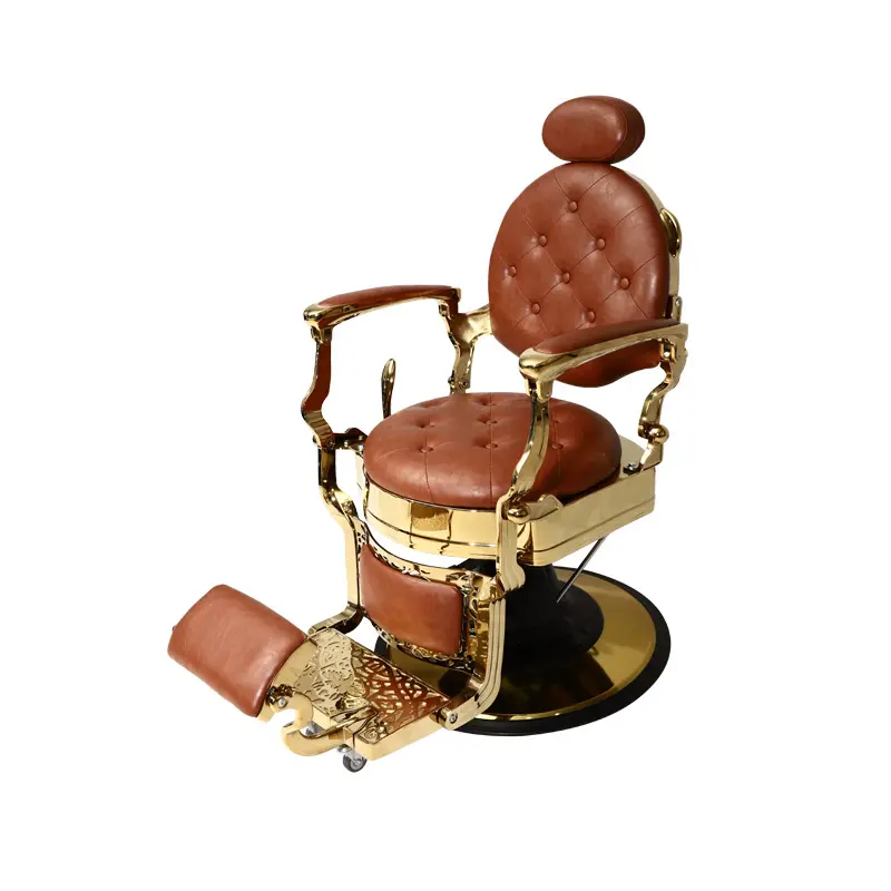 Taşınabilir dayanıklı lüks ağır berber sandalyeleri toptan siyah ve altın stil kuaför koltuğu
