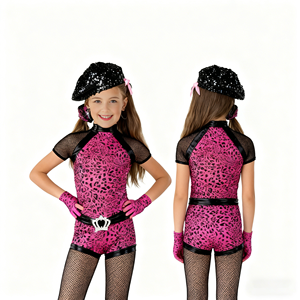 <span class=keywords><strong>Costume</strong></span> da Ballo Jazz per Bambine con Stampa Leopardata Rosa su Rete per Esibizioni sul Palco - Product Image 1