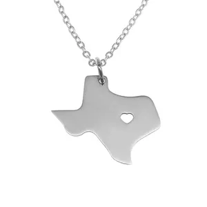 Collier pendentif creux coeur Texas collier à breloques en acier inoxydable pour hommes et femmes