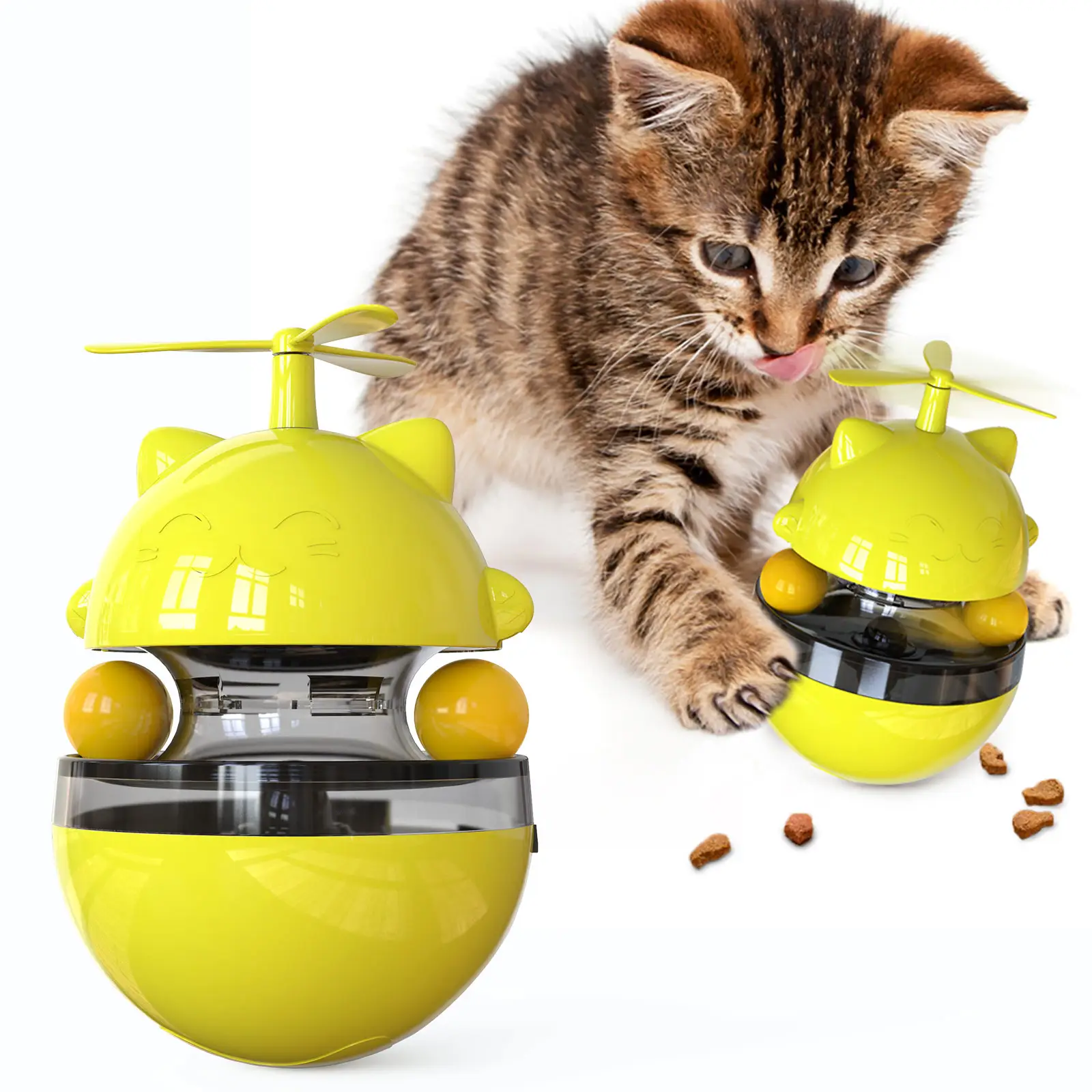 HUAMJ ของเล่นแมวอัจฉริยะแบบตอบโต้ได้,ของเล่นปริศนาป้อนอาหารแมวไม้กายสิทธิ์หยอกเย้าแก้วของเล่นสำหรับแมวเทแชท