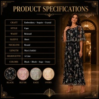 Robes de soirée brodées style cape, manches courtes, coupe trapèze, col rond, ornées de strass et de perles, robe longue pour femme, idéale pour les fêtes de l'Aïd