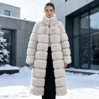 Manteau long en fausse fourrure pour femme, personnalisable (logo, tailles, tissus), col montant, veste décontractée à fermeture éclair