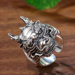 Punk Male Open <b>Adjustable</b> <b>Ring</b> Retro Chinese Style Dragon Head <b>Ring</b> for Men Accessories Hip Hop Jewelry Viking Jewelry Band - Product Image 4