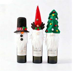 Housse de bouteille de <span class=keywords><strong>vin</strong></span> en tissu, gnome de Noël, sapin de Noël, chapeau en forme de bois de cerf, décoration de table de Noël, ornement - Product Image 1