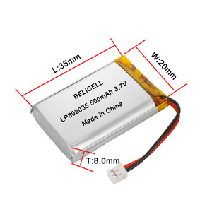 定制可充电<span class=keywords><strong>3</strong></span>.7v 500mah 1.85wh lipo电池802035 li离子聚合物电池 - Product Image 2