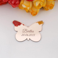Faveurs de mariage personnalisées, cadeaux, étiquettes de faveur en acrylique miroir personnalisées en forme de papillon pour les invités, décorations de fête de mariage, étiquettes nominatives
