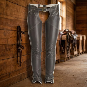 Chaps d'équitation anglais en cuir véritable de qualité supérieure avec fermeture à boucle et bouton, poche personnalisée - Product Image 3