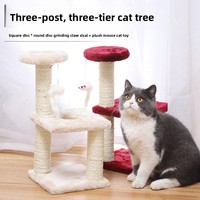 Árbol rascador interactivo de tres niveles de felpa para gatos, poste para afilar garras, juguete para aliviar el aburrimiento, plataforma de salto para gatos