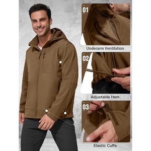Men's Lightweight Softshell <b>Jacket</b> Brown Hooded Waterproof Winter Outdoor Hiking <b>Fleece</b> <b>Lined</b> Zip Fly - Product Image 5