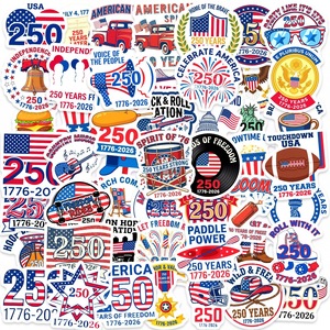 Autocollants personnalisés 50 pièces/paquet, <span class=keywords><strong>film</strong></span> de protection pour téléphone, autocollant pour ordinateur portable, autocollant en vinyle drapeau américain 250 ans d'anniversaire pour la décoration - Product Image 1