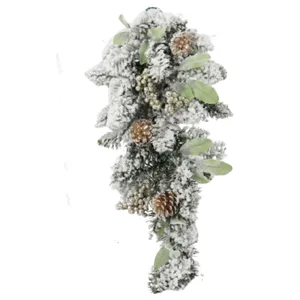 2022 vendita calda prezzo di fabbrica natale Swag albero di natale Pvc con neve bianca pigne ornamenti decorazione ghirlanda da parete