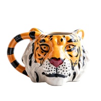 Tasse en céramique 3D en forme de tête de tigre, peinte à la main, tasse à café créative en forme d'animal, tasse à lait et à eau, décoration originale pour la maison, cadeau
