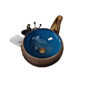 Lavabo de salle de bain en céramique bleu brun de Chine, design contemporain, écologique, résistant à l'eau, garantie 1 an, Jasee - Product Image 1