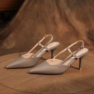 Zapatos de Tacón Alto con Correa en T, Punta Puntiaguda, Tacón de Aguja de 5cm/8cm, Forro de Satén, Color Sólido, Tendencia de Moda, Zapatos de Mujer - Product Image 1