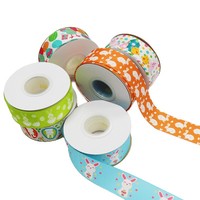 Ruban simple face de Pâques, motifs œuf, poussin, lapin, largeur 25 mm, imprimé par transfert thermique/sublimation, mélange de polyester, Chine