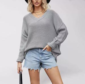 <span class=keywords><strong>Pull</strong></span> en maille à col en V ample de grande taille, best-seller, style classique old money, fil épais, <span class=keywords><strong>pull</strong></span> doux pour femmes - Product Image 1