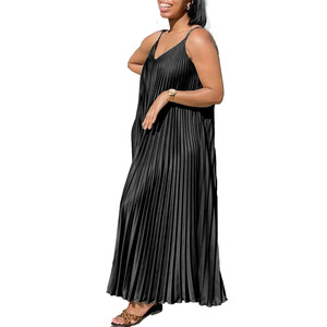 Femmes été nouveau lâche col en v jarretelle plissée grande jupe ourlet vacances longue jupe - Product Image 3