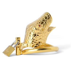 Gratis Custom Box - Bdsm Cockcage Goud Slang Afsluitbaar Penisslot Rvs Cobra <span class=keywords><strong>Ring</strong></span> Mannelijke Kuisheid Apparaat Gordel - Product Image 2