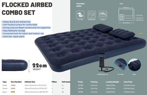 Matelas pneumatique gonflable pliable portable avec surface floquée, oreiller et pompe manuelle pour la maison, le camping et le sommeil en plein air - Product Image 4