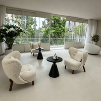 Fauteuil moderne en laine de mouton capitonné pour salon, fauteuil inclinable de style français en bois massif