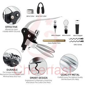 Kit de vis en liège de vin rouge bien fait Kit d'ouvre-vin en argent avec coupe-feuille <span class=keywords><strong>Tire</strong></span>-<span class=keywords><strong>bouchon</strong></span> <span class=keywords><strong>à</strong></span> vin Ouvre-bouteille Ensemble cadeau lapin - Product Image 3