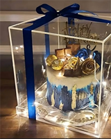 Boîte à gâteau transparente en acrylique pour mariages et anniversaires, rose clair, personnalisable, avec ruban, coupe de ruban, ignifuge