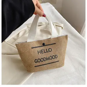 Nieuwe Stijl Fabriek Goedkope Custom Designer Vrouwen Winkelen Groente Supermarkt Eenvoudige Jute Lijn Handtas Tas