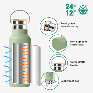 Botella de Agua de Acero Inoxidable de Doble Pared con Tapa de Bambú, Ecológica, Mantiene el Agua Caliente y Fría Durante Mucho Tiempo - Product Image 5
