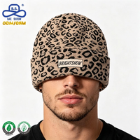 Gorro de Punto Personalizado con Estampado de Leopardo, Estilo Vintage y Moderno, con Etiqueta Privada para Uso Diario en Invierno