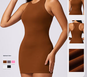 Color sólido elegante de punto de una pieza mono ajustado sin mangas Casual Mini vestidos para damas - Product Image 4