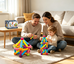 Bâtons de construction magnétiques populaires, ensemble de luxe 46, 56, 68, 78, 86, 98 pièces, jouet de construction pour tout-petits pour l'apprentissage préscolaire - Product Image 1