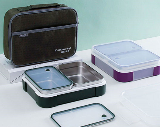 Boîte à bento en acier inoxydable vert/violet 1360ML avec 2 boîtes intérieures A
