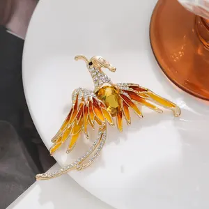 Neun Himmel Schwarzer Vogel Legierungsbrosche Klassisch Retro Imitation Emaille Farbverlauf Eingelegte Kristall-Strasssteine Phönix Partygeschenk - Product Image 1