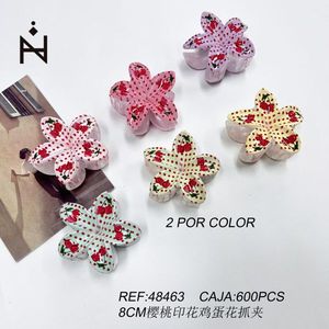 Barrettes à cheveux imprimées fleurs cerises Kt 8 cm, style doux pour femmes et filles - Product Image 3