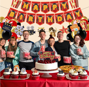 Bannières pour Soirée <span class=keywords><strong>Cinéma</strong></span> <span class=keywords><strong>Anniversaire</strong></span>, Drapeaux de <span class=keywords><strong>Cinéma</strong></span>, Guirlande, Décorations pour Cupcakes, Décorations de Gâteau, Ballons Confettis Métalliques en Latex - Product Image 4
