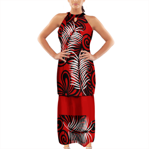 Baru Kustom Pacific Island Art Print Tanpa Lengan Samoan Puletasi Polynesian Halter Neckband Maxi Dress Oversize Wanita <span class=keywords><strong>2</strong></span> Piece Set - Product Image 3