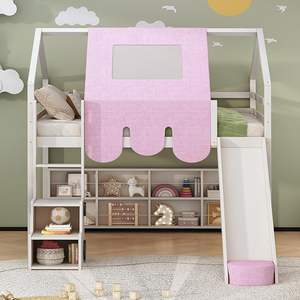 Planken Ladder & Tent-Kinderen Full Size Hoogslaper Met Huisvormig Frame En Glijbaan Voor Een Leuke Ruimte - Product Image 3