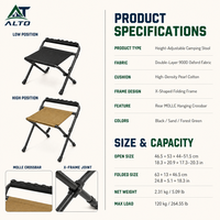 Tabouret pliant réglable en hauteur, siège portable pliable, tabouret de camping à double hauteur, chaise de pêche, écologique, jardin, Oxford 900D