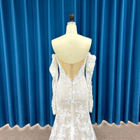 LSSM027 Robe de mariée moderne à manches de sirène Broderie de luxe Élégante Vintage Style Royal Dentelle Fleurs Cristal Appliques