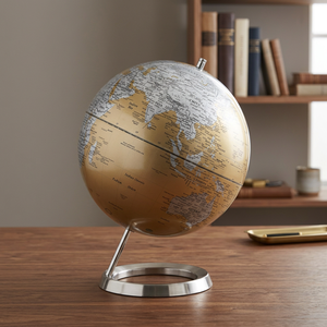 Globe terrestre argenté sur support métallique, carte rotative de table avec globe céleste en plastique et caractéristiques géographiques, Chaman Inde - Product Image 3