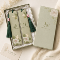 Marcapáginas de Tela Bordado con Logotipo Personalizado y Borla, Marcador de Páginas Floral Personalizado para Regalo Promocional de Eventos Corporativos