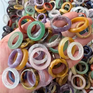 Wholesale Natural Carved Crystal Jewelry Mixed Quartz Crystal Circle Rings Precious Stones For Sale