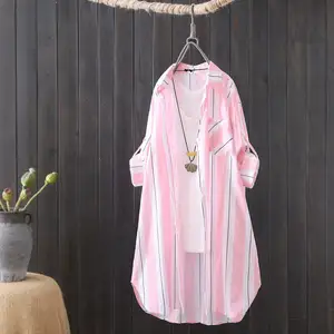 Artı boyutu kadın bluz ve gömlek kadınlar için 2025 uzun stil çizgili uzun kollu bayanlar İlkbahar/sonbahar giyen zarif moda üst - Product Image 3