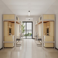 Lit superposé scolaire avec rangement, armoire, lits superposés pour dortoir, lit en fer multifonctionnel avec bureaux et bibliothèque, design moderne et gain de place