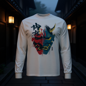 T-shirt japonais Yokai Oni à manches longues, design artistique, vêtements unisexes - Product Image 3