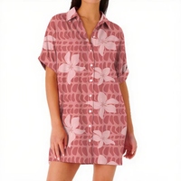 Robe T-shirt Hawaïenne Col V pour Femme, Imprimé Floral Numérique, Ample, Boutonnée, Écologique, Respirante, Vêtement Quotidien