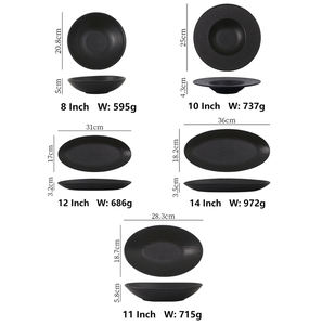 Assiette de poisson à vapeur en céramique texturée en pierre noire de 12/14 pouces Assiettes profondes ovales extra larges Vaisselle occidentale Vaisselle en grès pour hôtel - Product Image 6