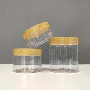 Stock 50ml 100ml 200ml <b>Plastic</b> Bamboo Wooden Lid <b>Plastic</b> <b>Jar</b> 8oz Body Butter Container Cosmetic Cream Scrub <b>Jar</b> - Product Image 1
